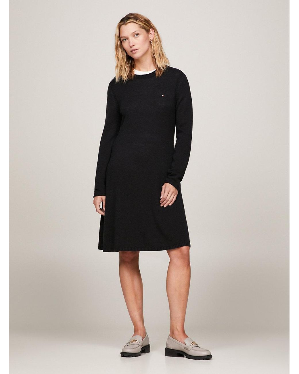 Tommy Hilfiger Wool Flared Sweater Dress in Black Lyst UK