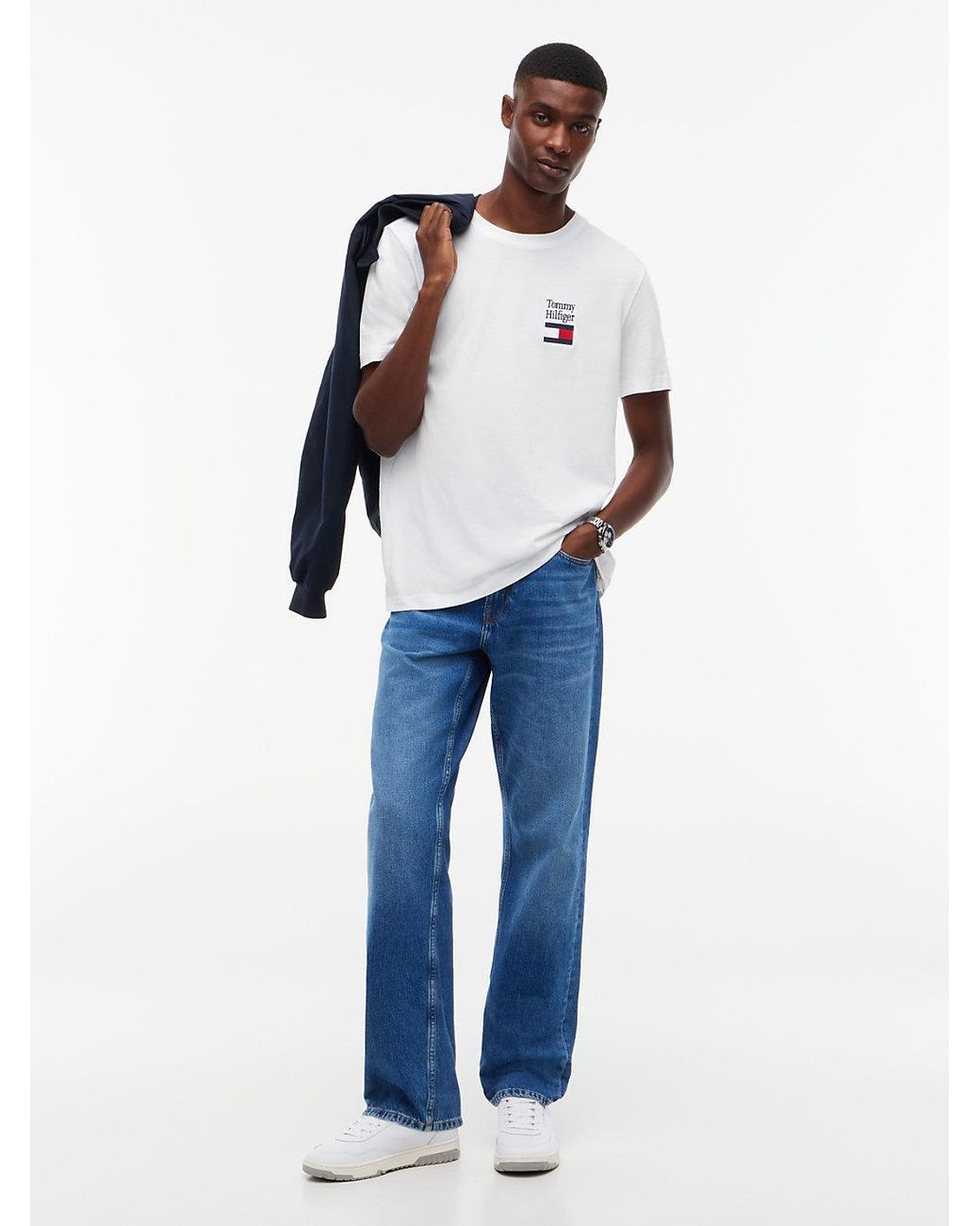 Tommy Hilfiger White Logo Embroidery Jersey Crew Neck T-Shirt for men