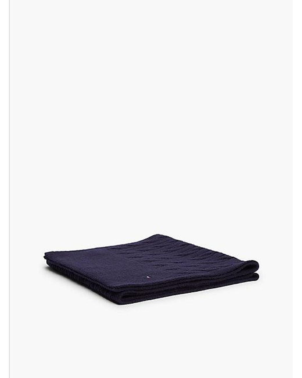 Tommy Hilfiger Blue Lambswool Blend Cable Knit Scarf for men
