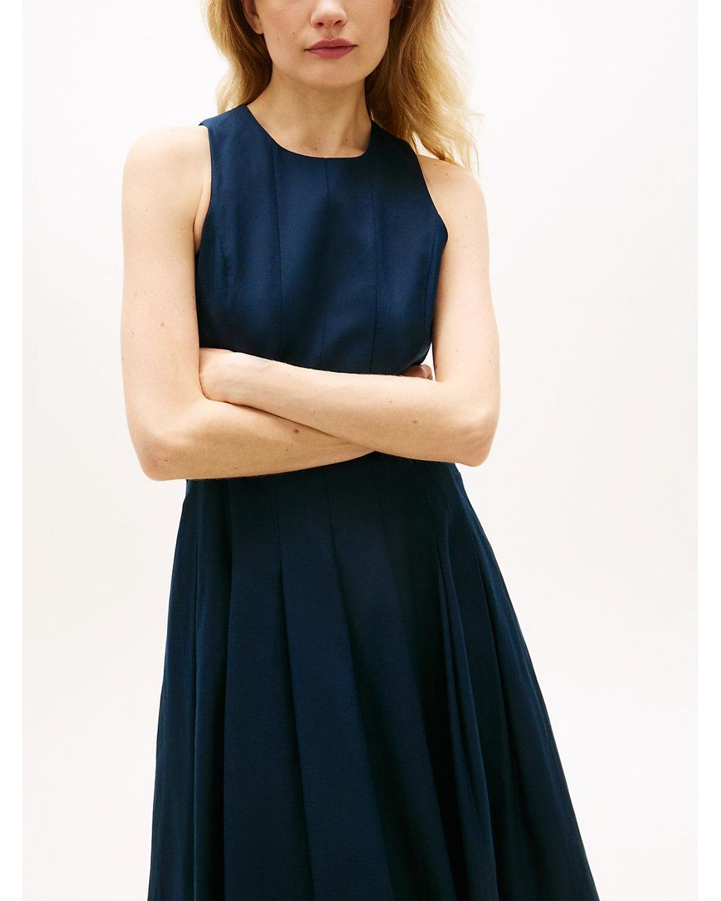 Robe Midi En Lin Mélangé À Boutons Dorés Tommy Hilfiger en coloris Blue