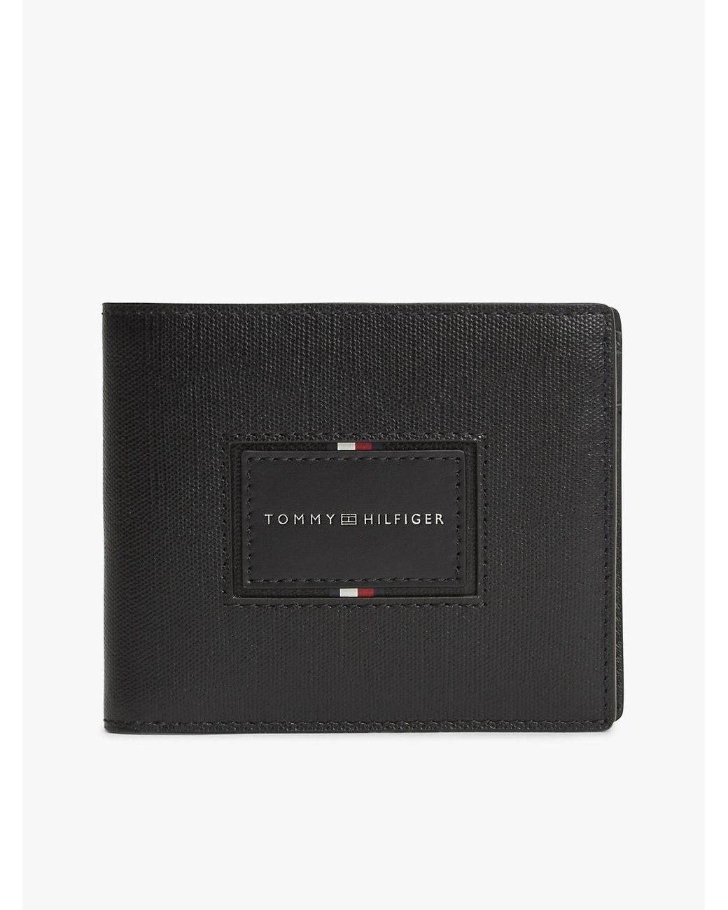 Tommy Hilfiger Black Leather Caviar Grain Bifold Wallet for men