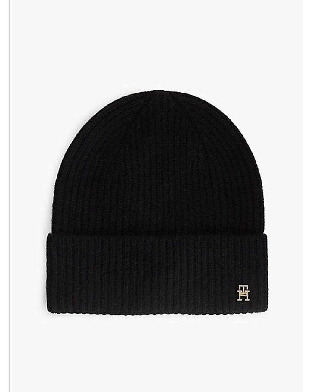 Tommy Hilfiger Black Pure Cashmere Th Monogram Plaque Beanie