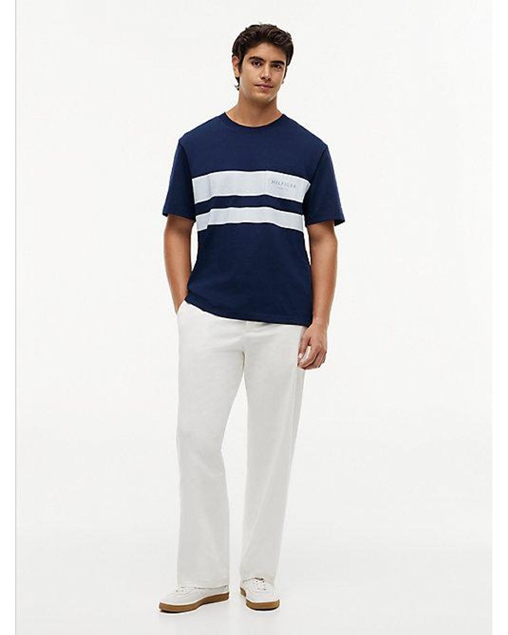 Tommy Hilfiger Blue Logo Colour-Blocked Relaxed T-Shirt for men