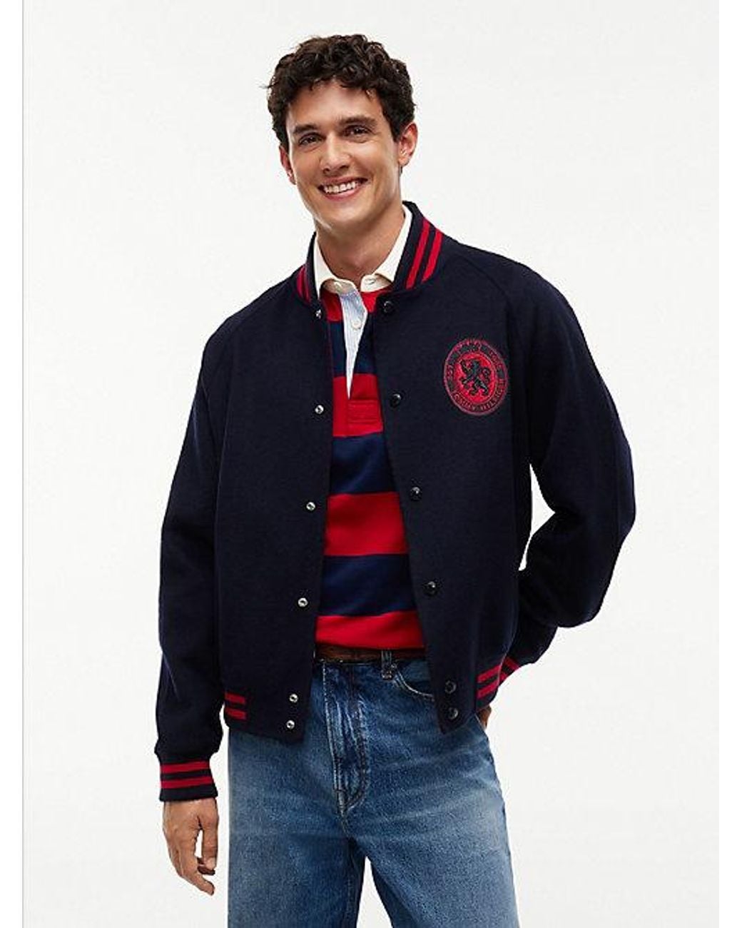 Tommy Hilfiger Blue Crest Wool Blend Varsity Jacket for men