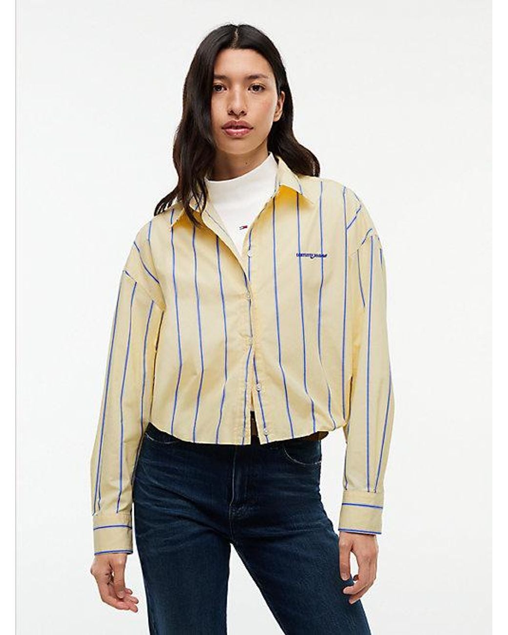 Tommy Hilfiger Natural Oversized Fit Cropped Gathered Poplin Shirt