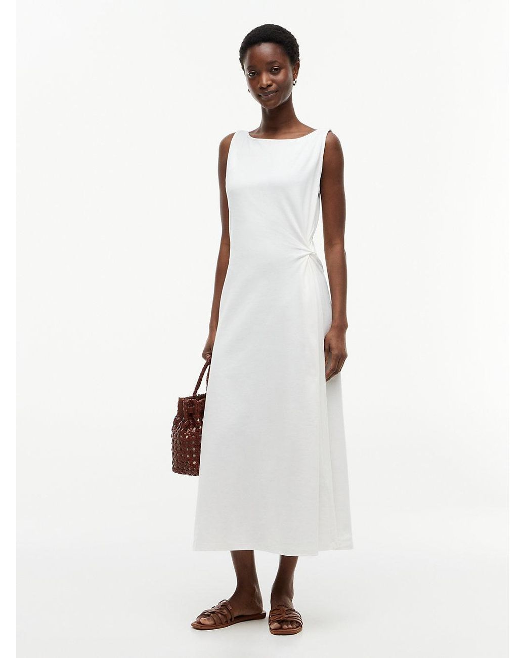 Tommy Hilfiger White Knot Interlock Knit Midi Dress