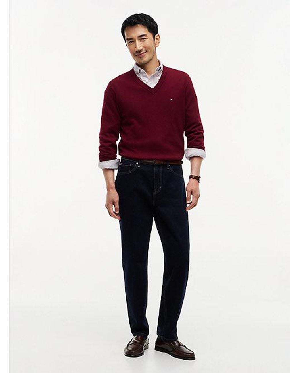 Tommy Hilfiger Red V Neck Jumper With Cashmere for men