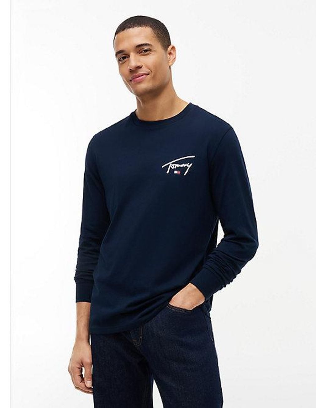 Tommy Hilfiger Blue Tommy Jeans Signature Logo Slim Long Sleeve T-Shirt for men