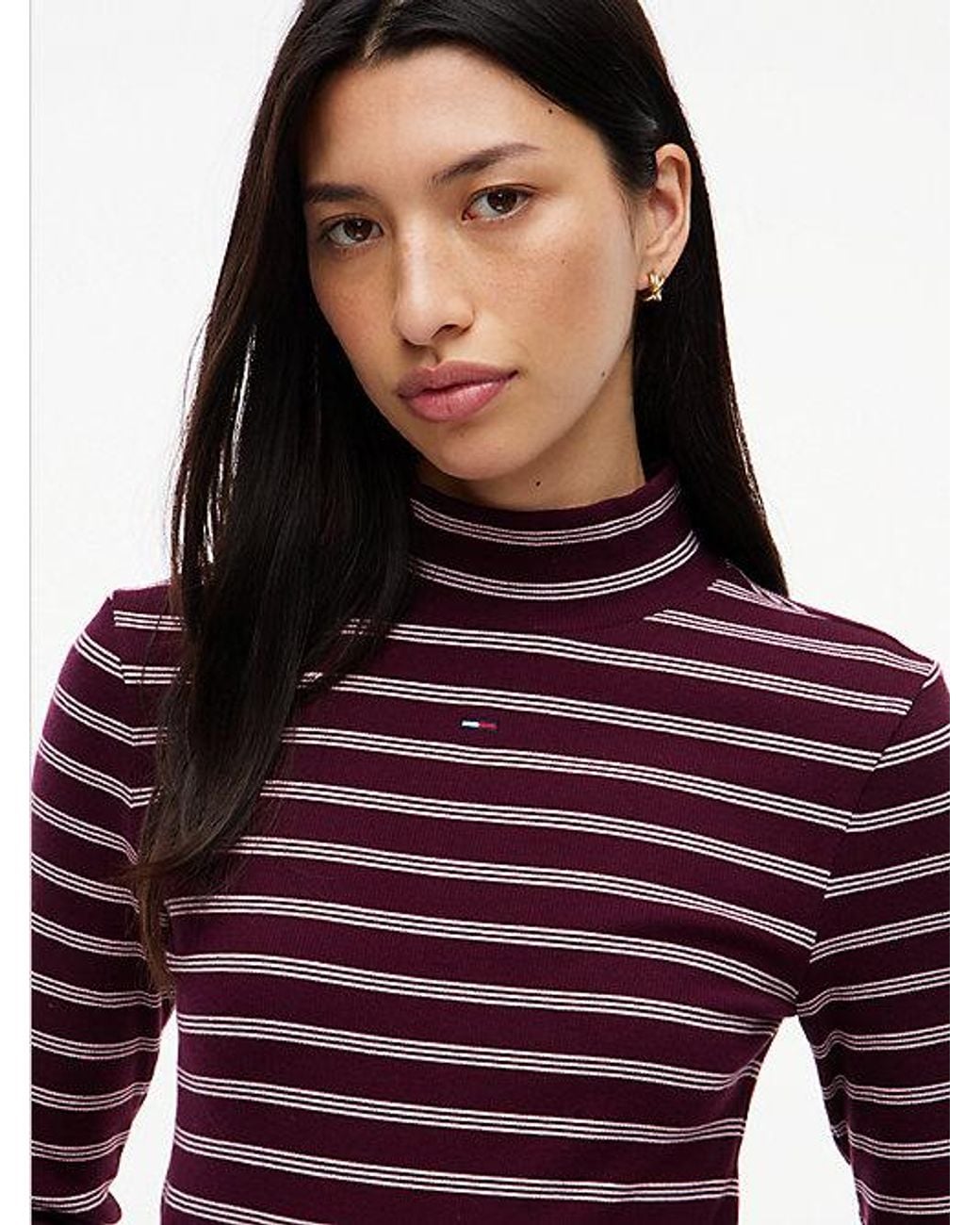 Tommy Hilfiger Red Tommy Jeans Slim Mock Neck Long Sleeve T-Shirt