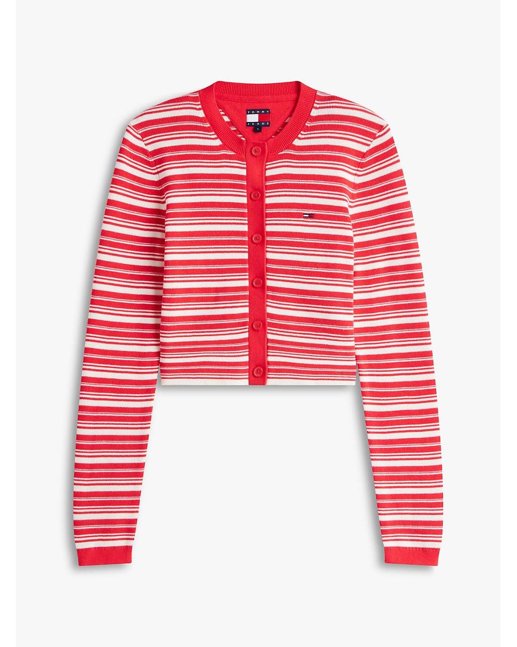 Tommy Hilfiger Red Stripe Slim Crew Neck Cardigan