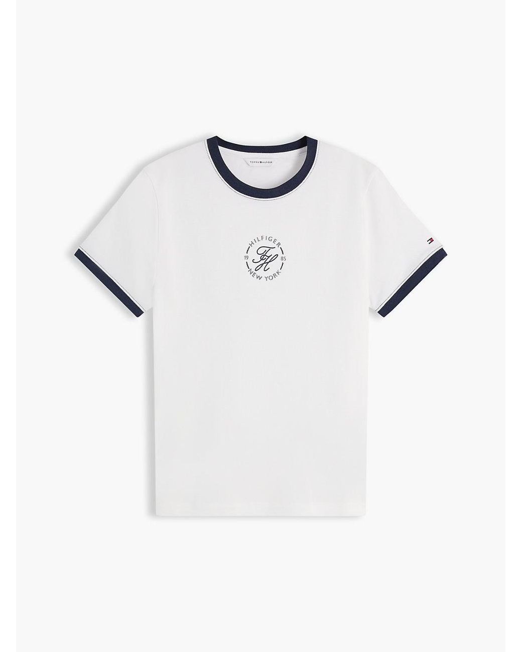 Tommy Hilfiger White Logo Embroidery Ringer T-Shirt