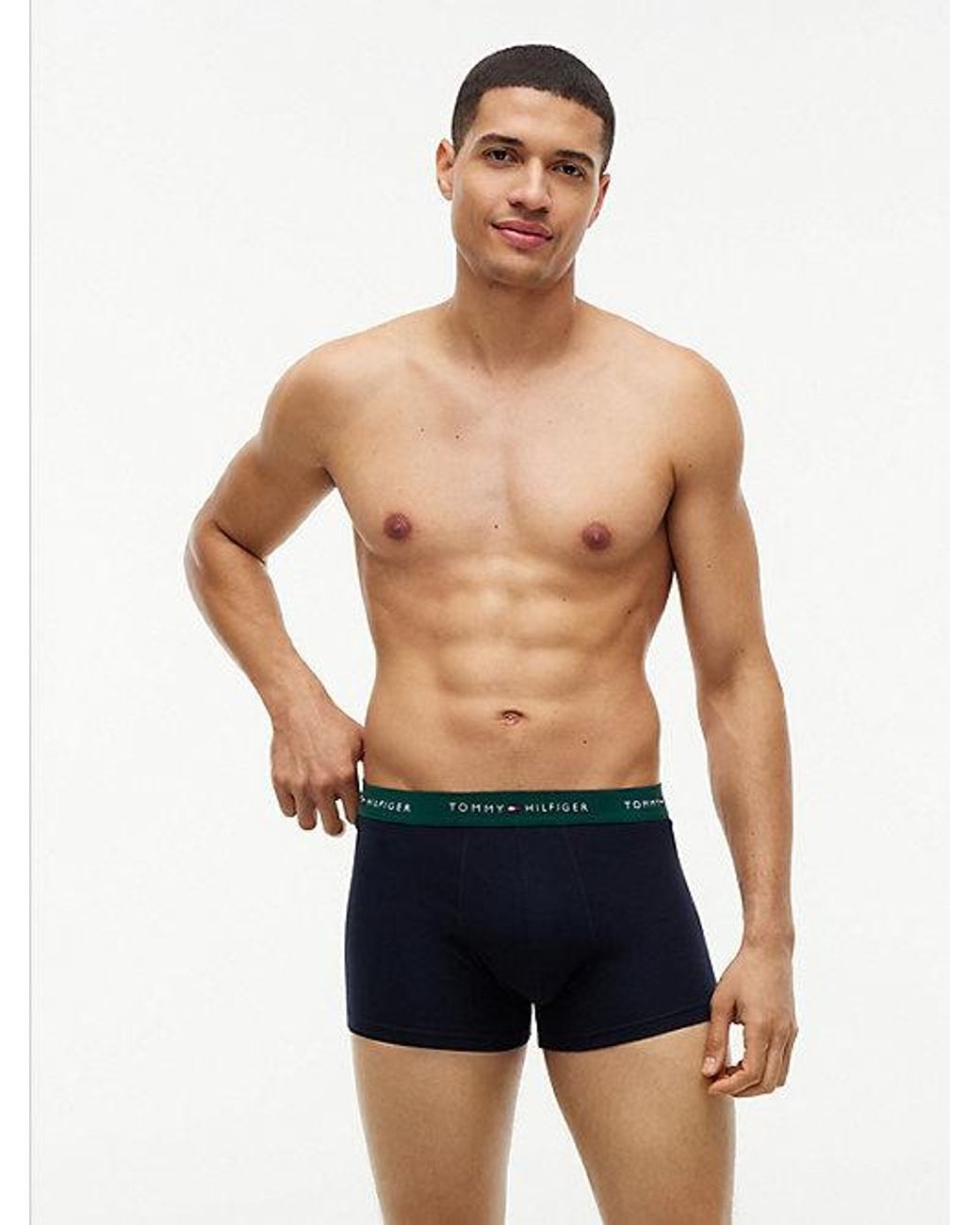 Tommy Hilfiger Blue 3 Pack Signature Logo Contrast Waistband Trunks for men