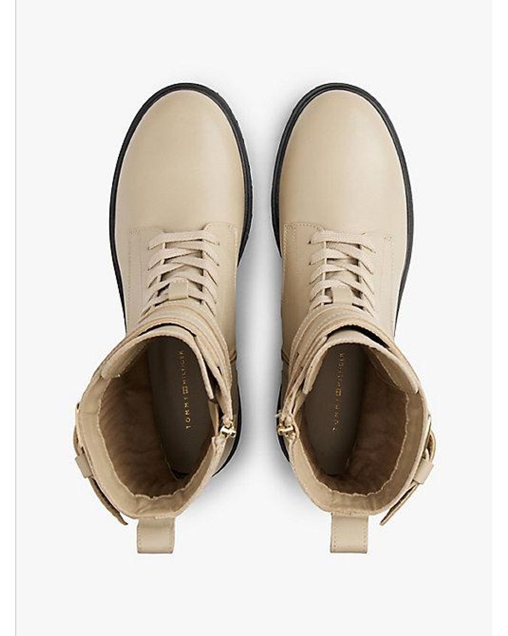 Tommy Hilfiger Natural Leather Logo Cleat Biker Boots