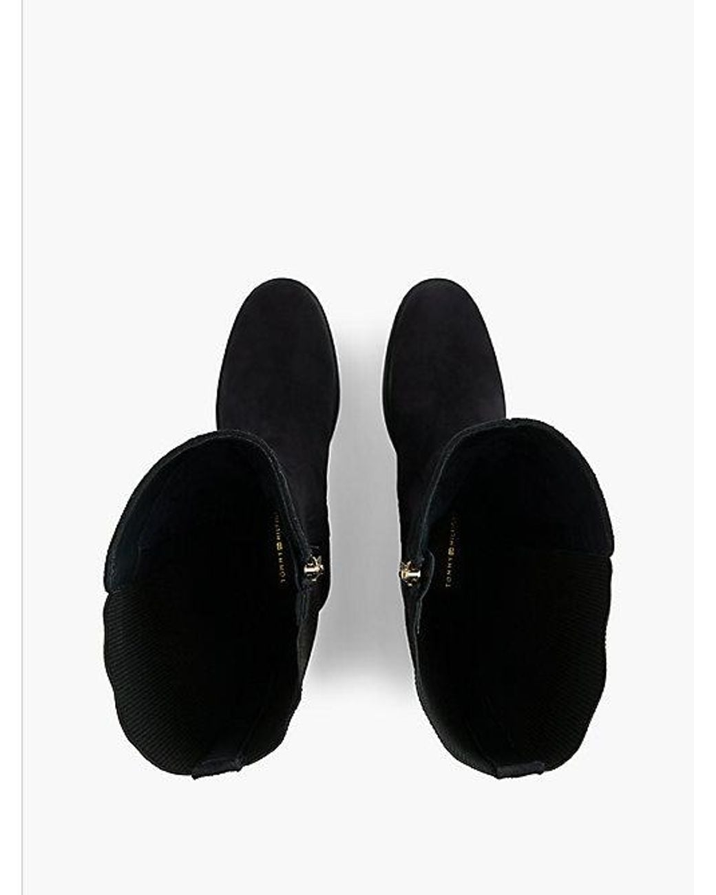 Tommy Hilfiger Black Enamel Flag Suede High Chelsea Boots