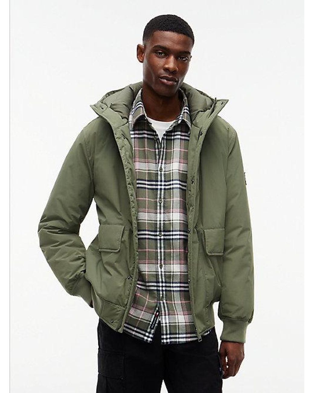 Tommy Hilfiger Green Tommy Jeans Water Resistant Padded Hooded Bomber Jacket for men