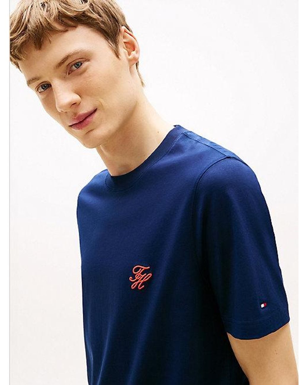 Tommy Hilfiger Blue Logo Embroidery Jersey T-shirt for men