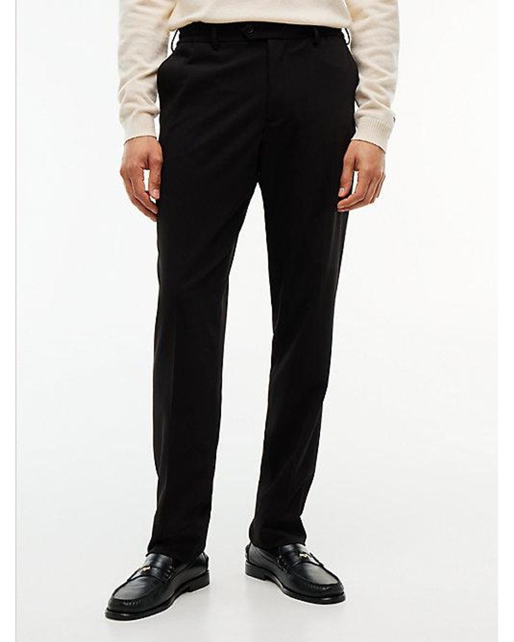 Tommy Hilfiger Black Tech Twill Trousers With Wool for men