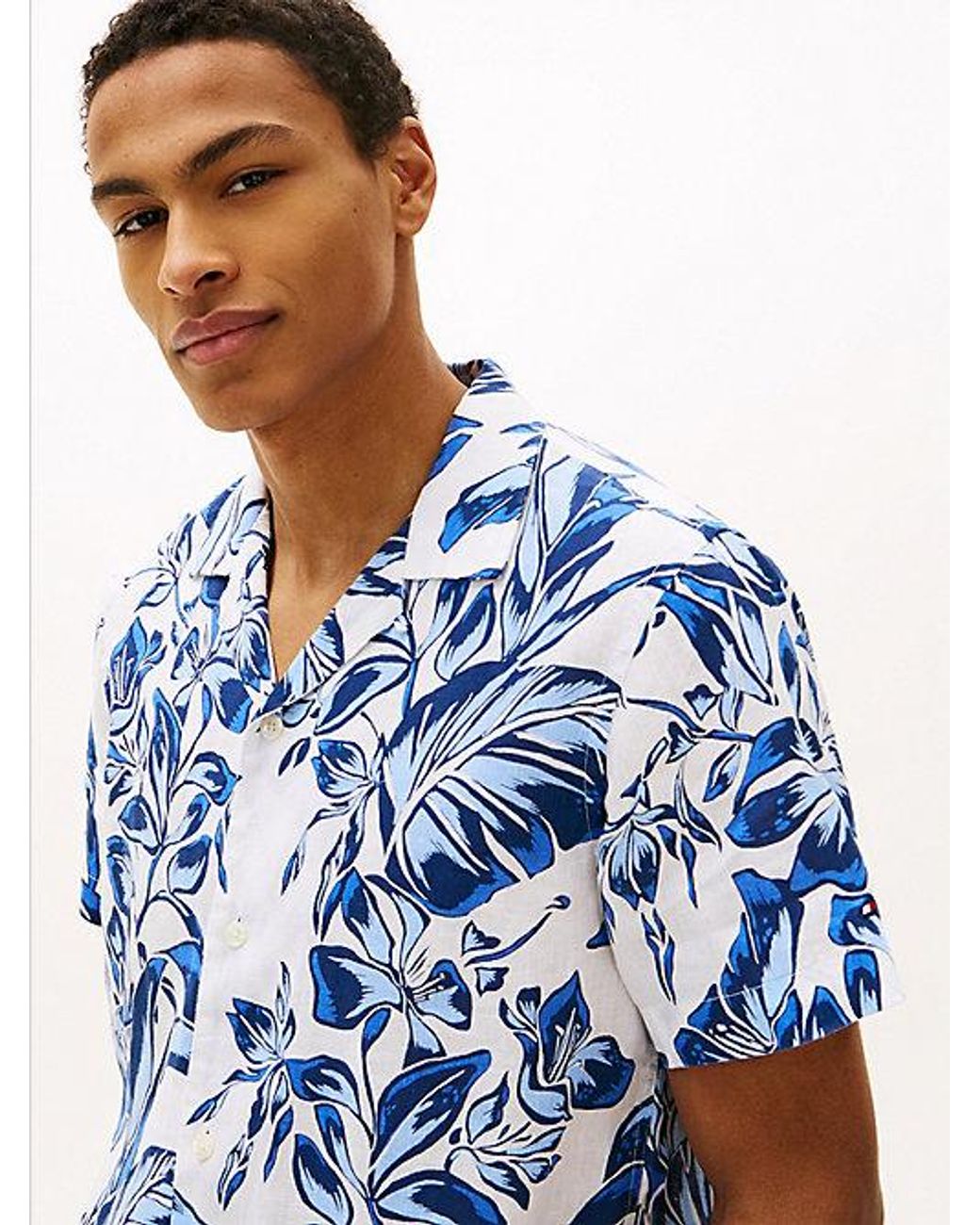 Tommy Hilfiger Linnen Overhemd Met Bloemenprint En Korte Mouwen in het Blue voor heren