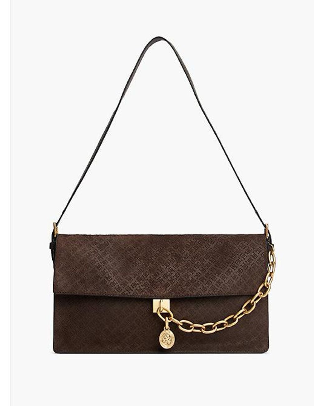 Tommy Hilfiger White Suede Th Monogram Chain Shoulder Bag