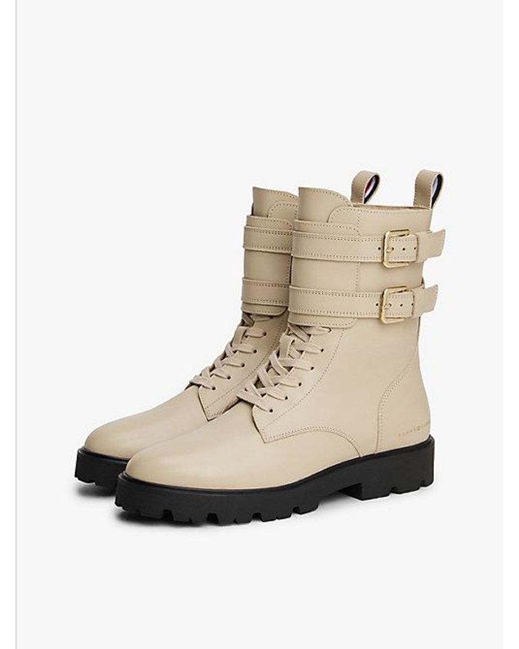 Tommy Hilfiger Natural Leather Logo Cleat Biker Boots