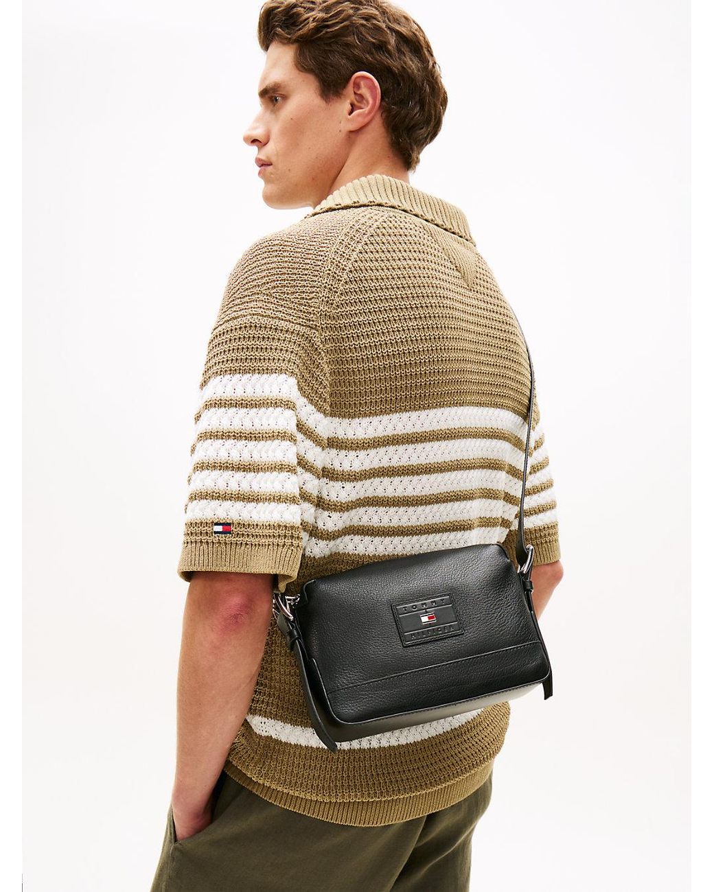 Tommy Hilfiger Black Pebble Grain Leather Crossbody Bag for men