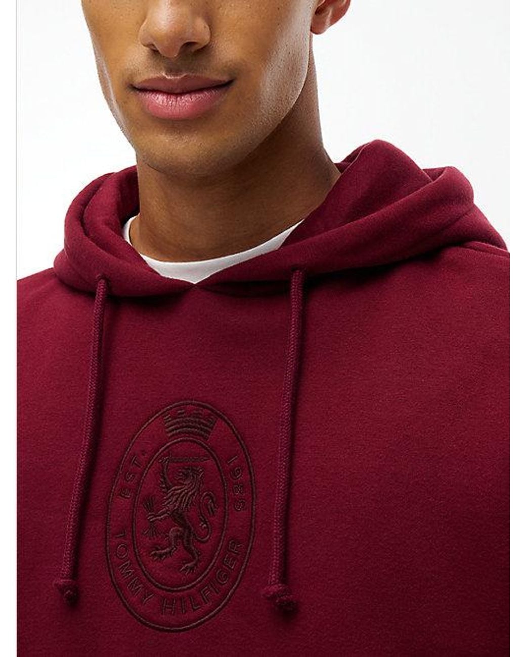 Tommy Hilfiger Red Crest Fleece Drawstring Lounge Hoody for men