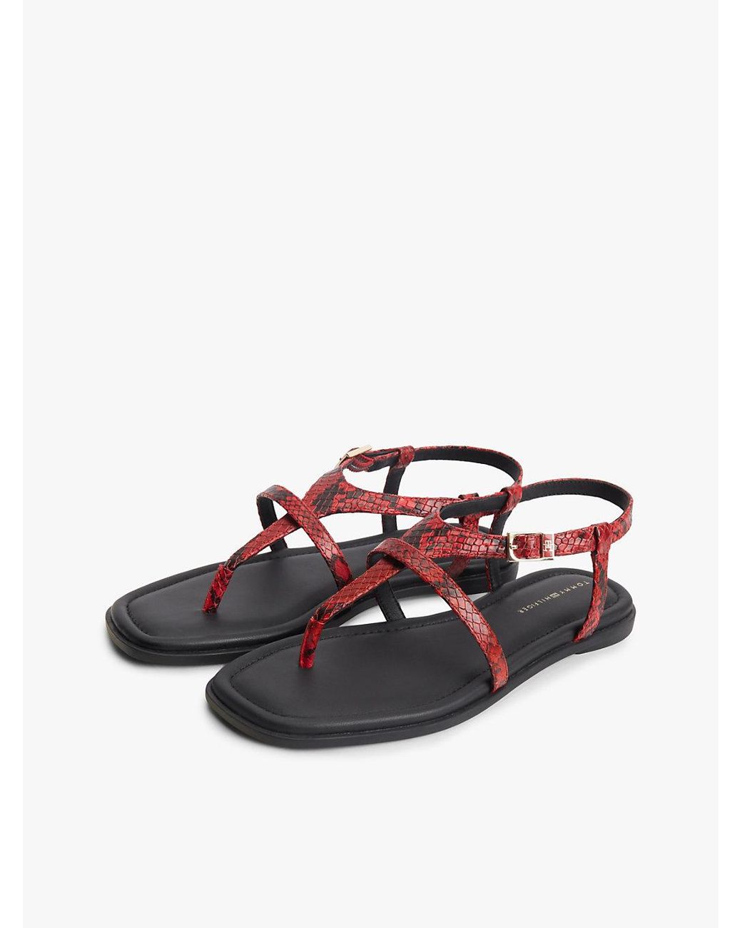 Tommy Hilfiger White Leather Strap Snake Print Toe Post Sandals