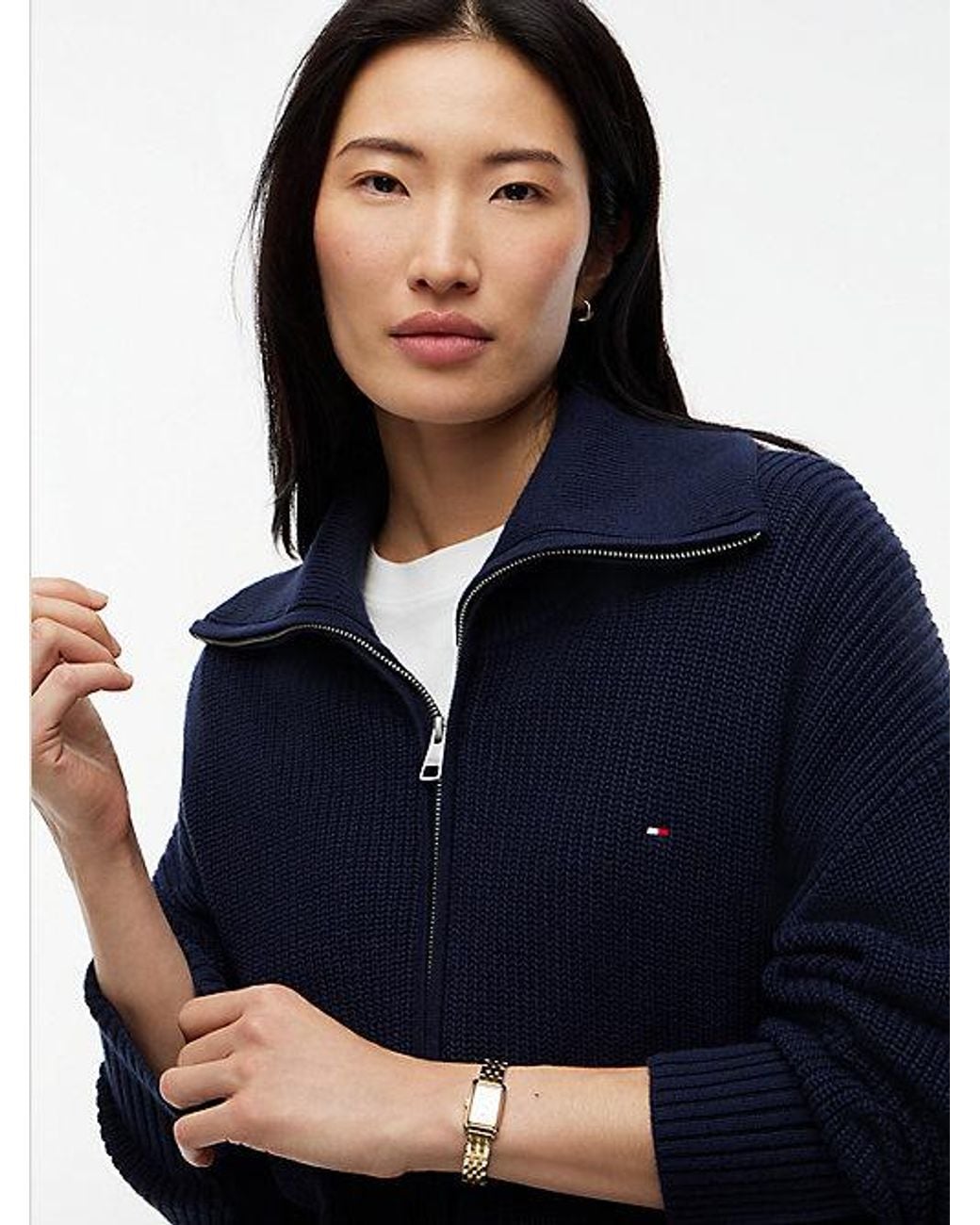 Tommy Hilfiger Blue Cardigan Stitch Zip Thru Jumper