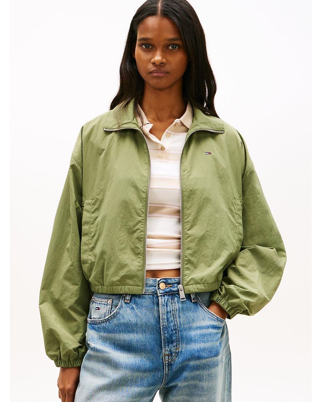 Tommy Hilfiger Green Water Repellent Tie Side Zip-Thru Jacket