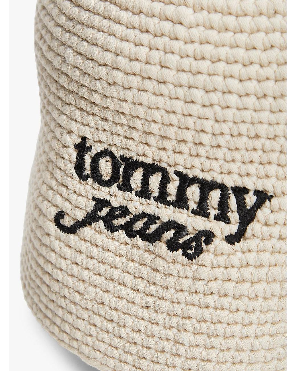 Tommy Hilfiger Natural Crochet Logo Embroidery Bucket Hat