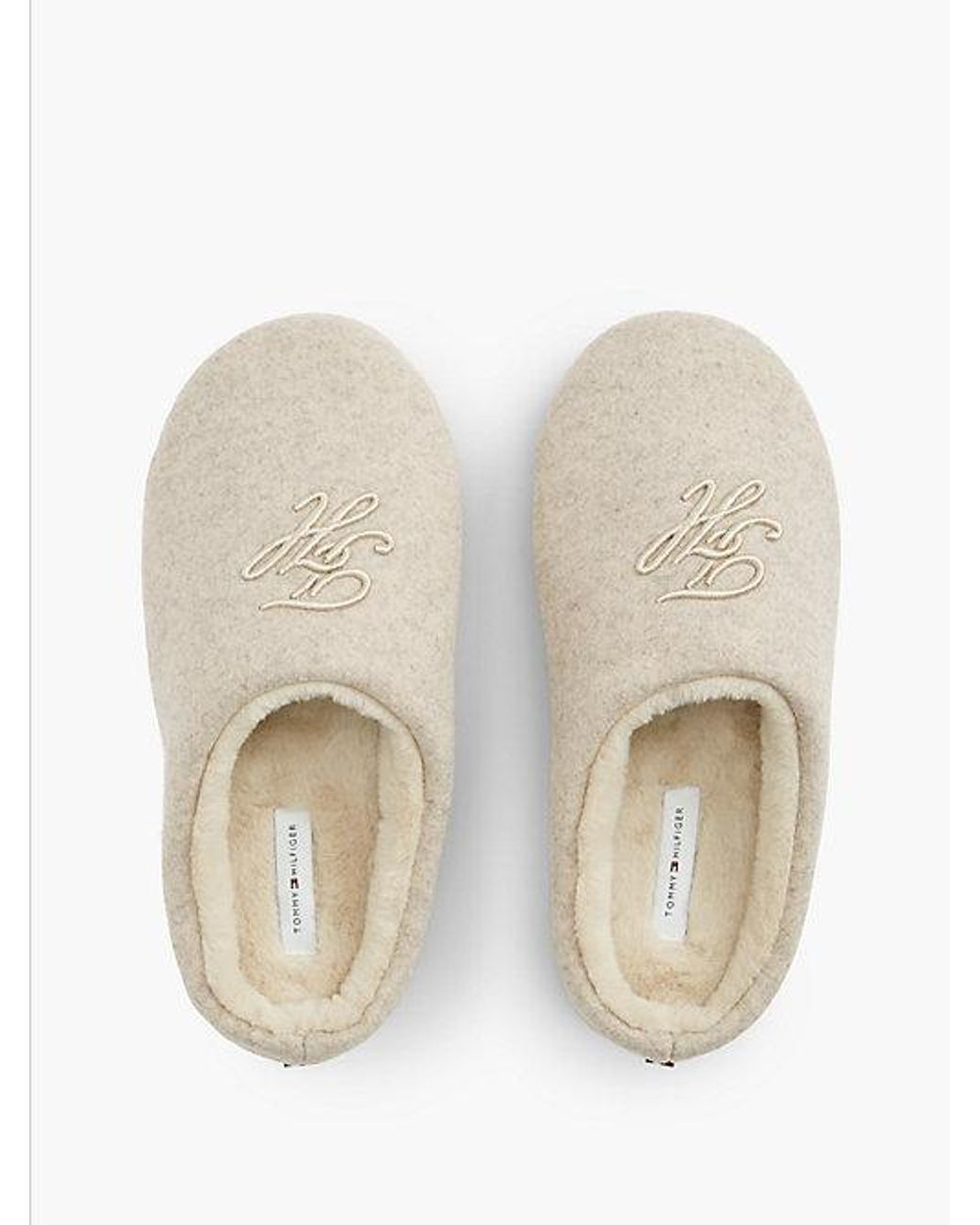 Tommy Hilfiger White Logo Embroidery Flannel Slippers