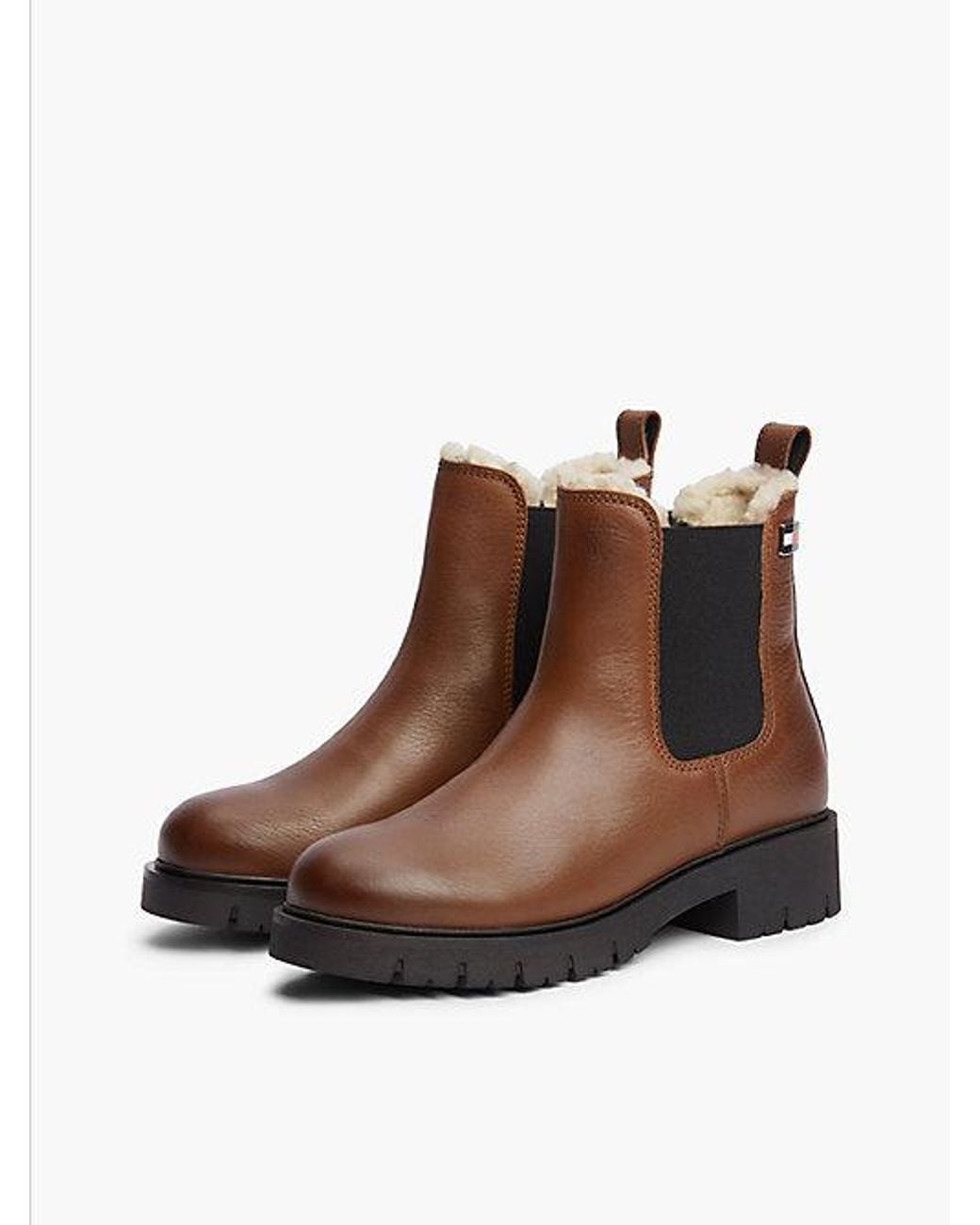 Tommy Hilfiger Brown Tommy Jeans Leather Warm Lined Cleat Chelsea Boots