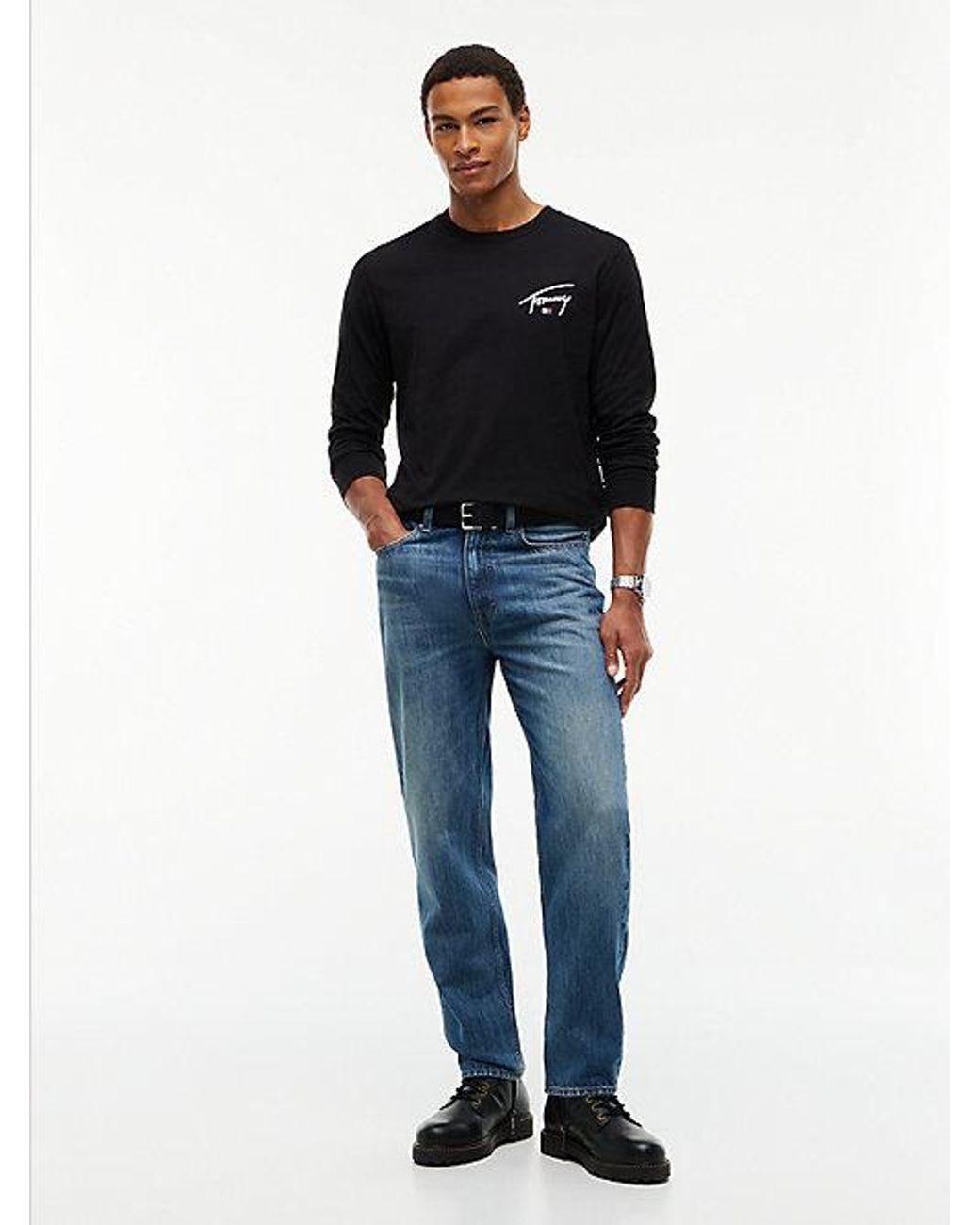 Tommy Hilfiger Black Tommy Jeans Signature Logo Slim Long Sleeve T-Shirt for men