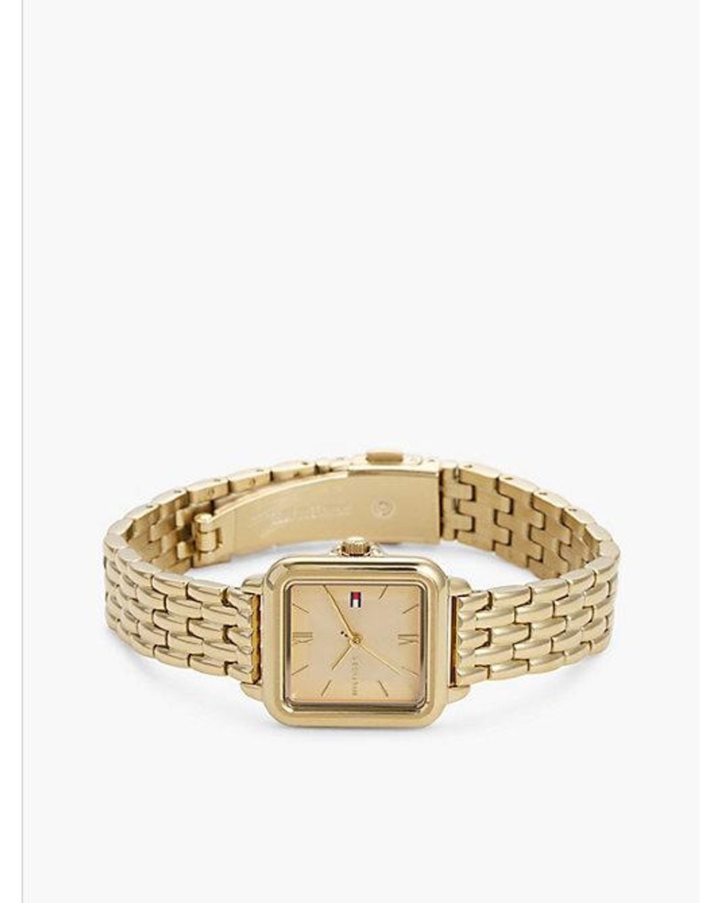 Tommy Hilfiger Metallic Rectangular Dial Gold-plated Chain-link Watch