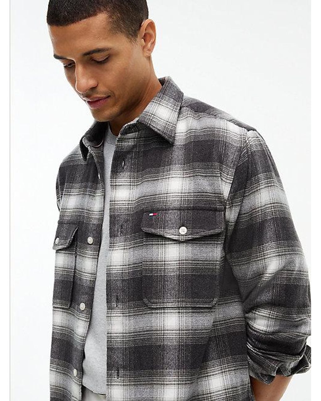 Tommy Hilfiger Gray Relaxed Fit Check Flannel Overshirt for men
