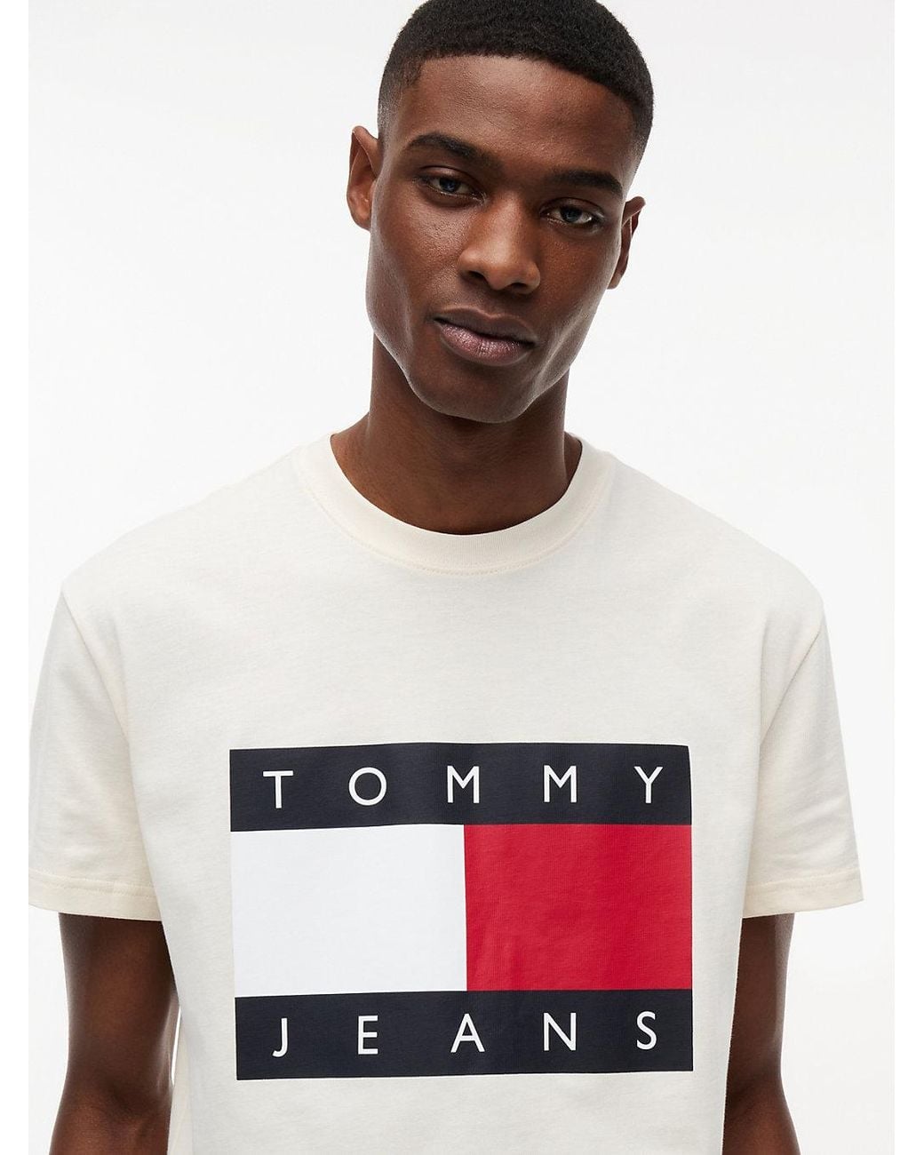 Tommy Hilfiger White Flag Badge Crew Neck T-Shirt for men