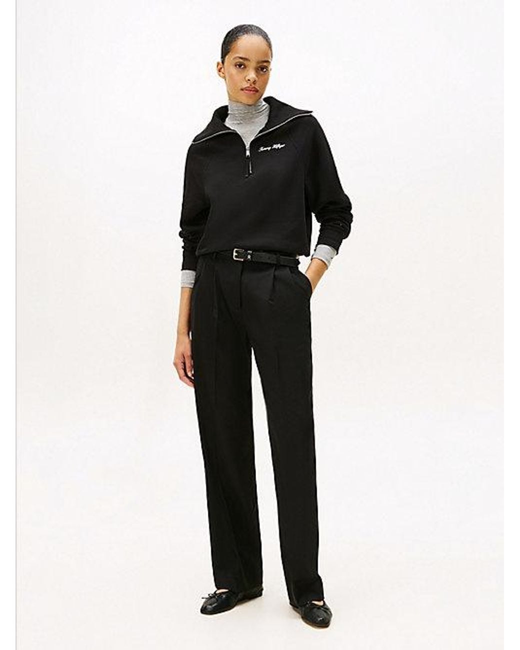 Tommy Hilfiger Black Interlock Knit Fleece Quarter-zip Jumper