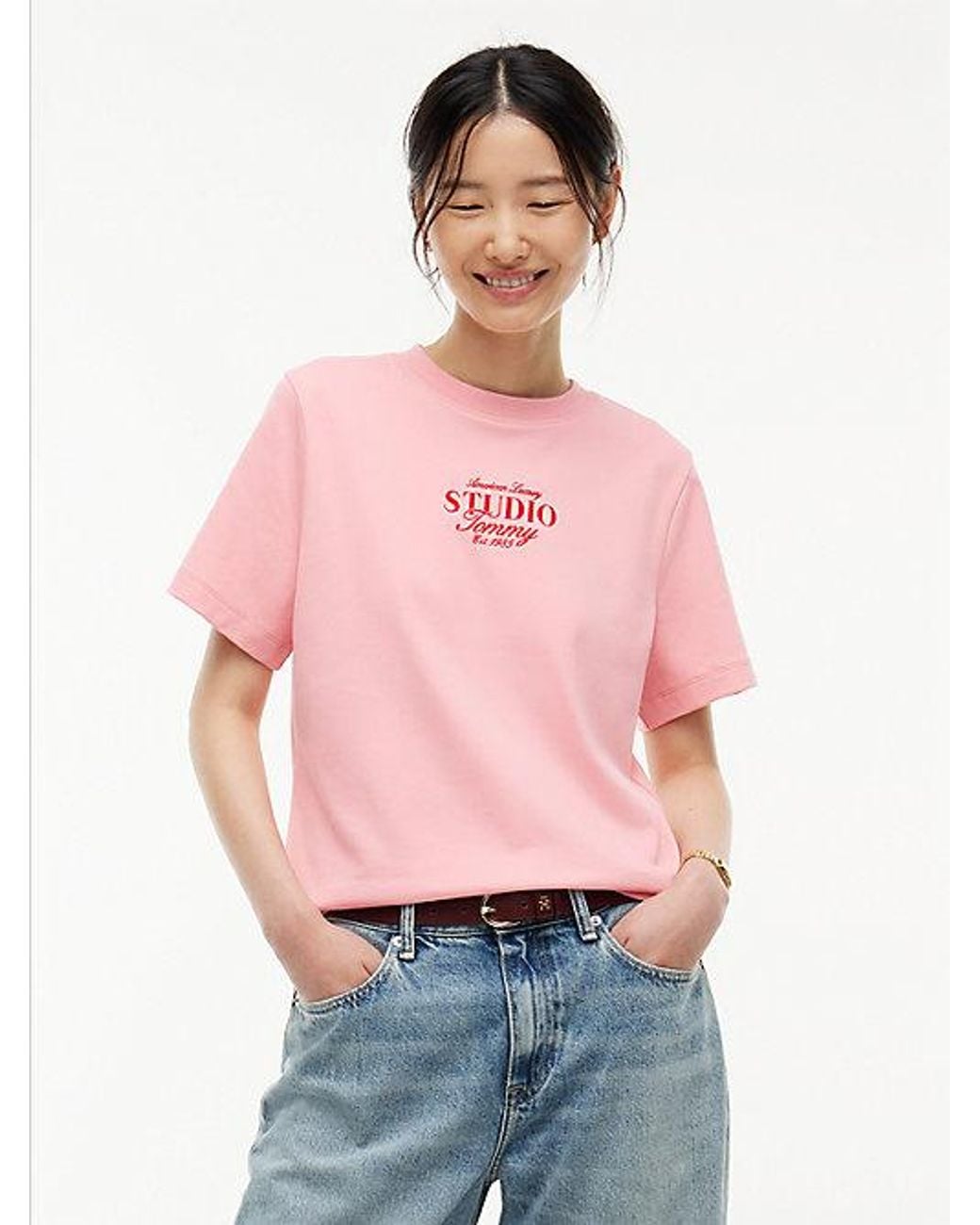 Tommy Hilfiger Red Logo Interlock Knit Crew Neck T-Shirt