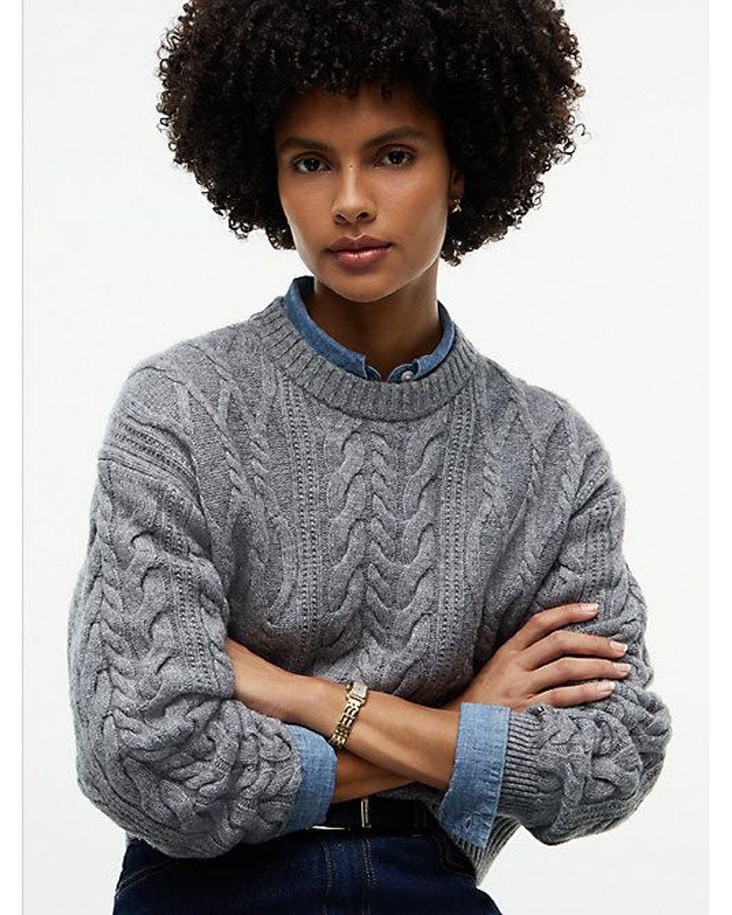 Tommy Hilfiger Gray Relaxed Cable Knit Jumper With Silk