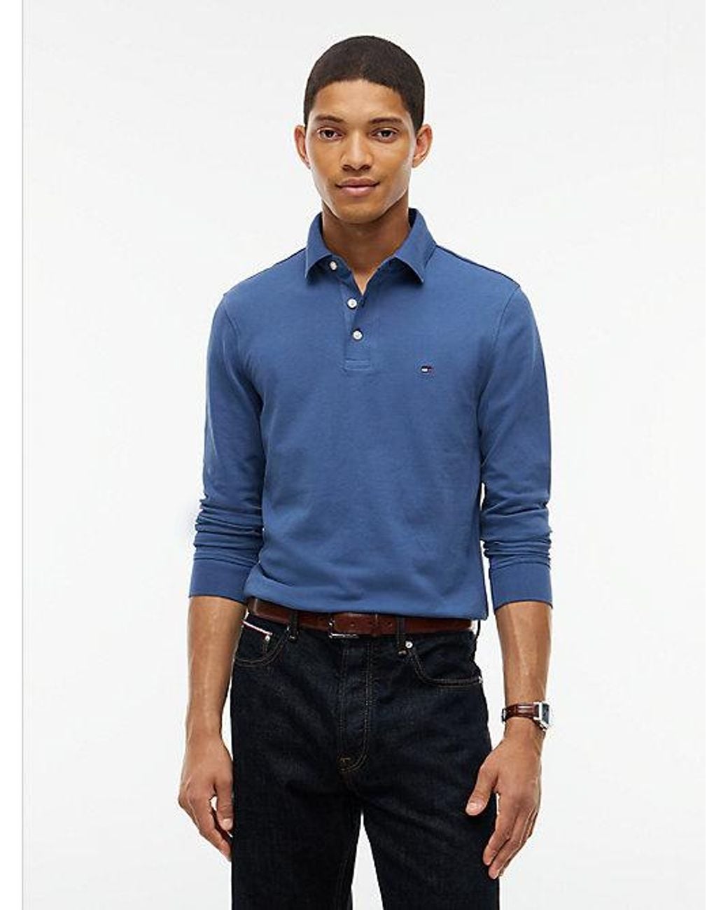 Tommy Hilfiger Blue 1985 Slim Fit Long Sleeve Polo Shirt for men