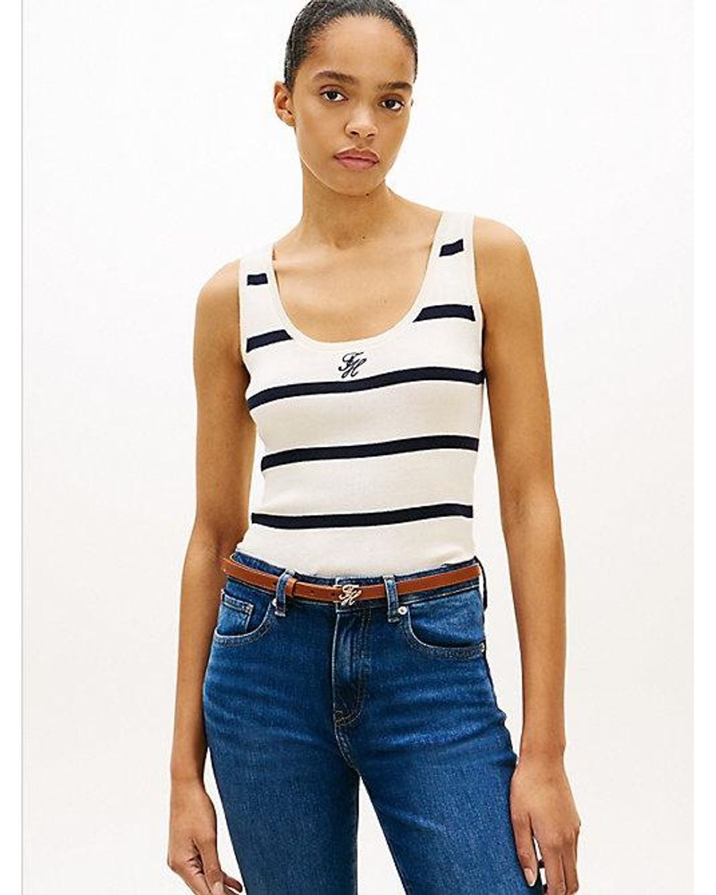 Tommy Hilfiger Blue Premium Knit Embroidery Slim Tank Top