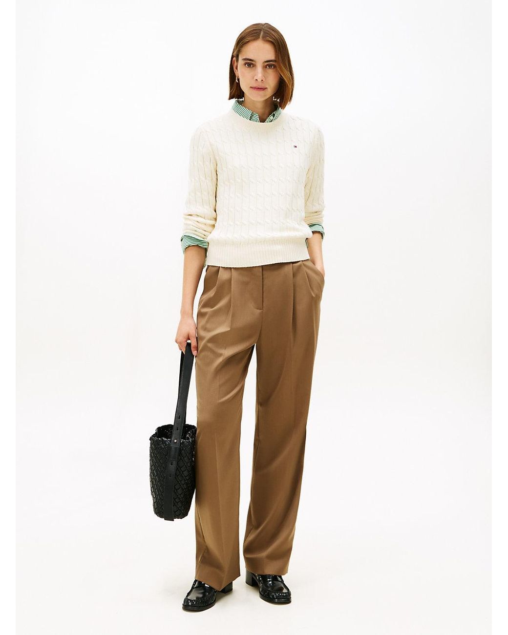 Tommy Hilfiger White Cable Knit Crew Neck Jumper