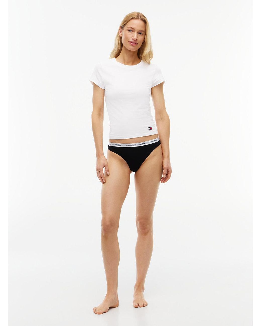 Tommy Hilfiger White Repeat Logo Waistband Thong