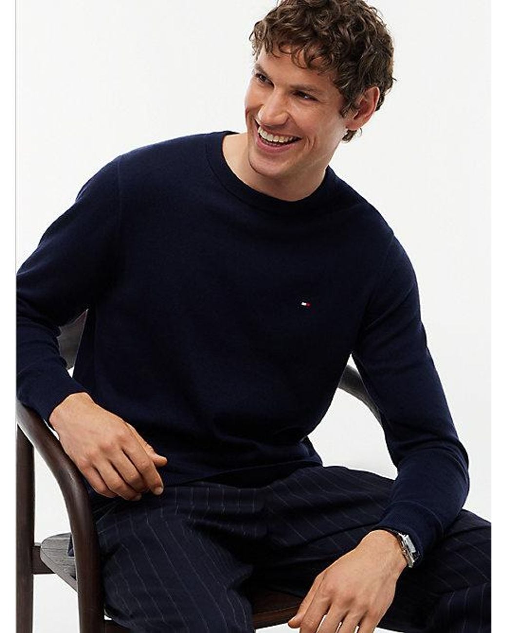 Tommy Hilfiger Blue Crew Neck Jumper With Cashmere for men