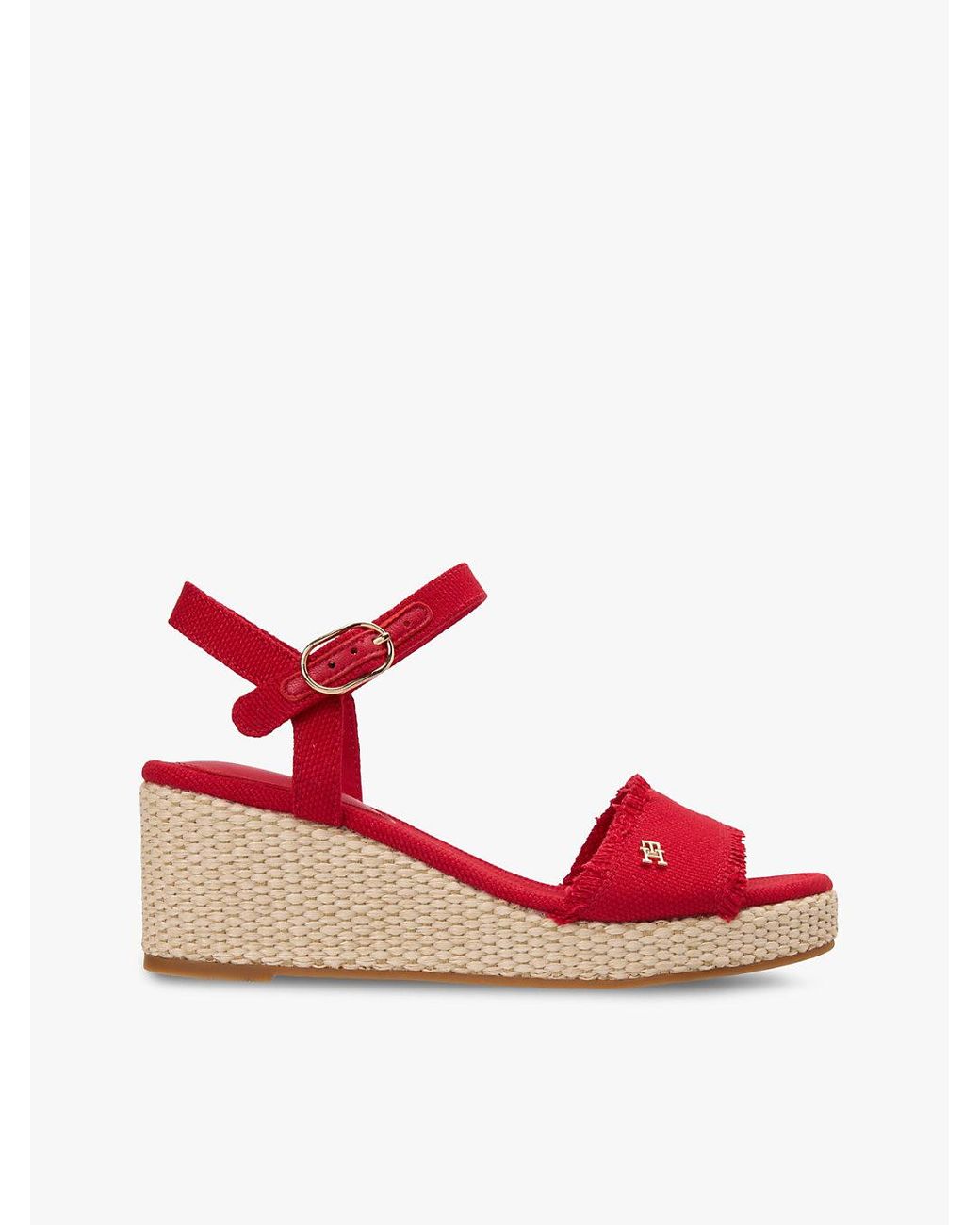 Tommy Hilfiger Red Th Monogram Woven Wedge Espadrilles