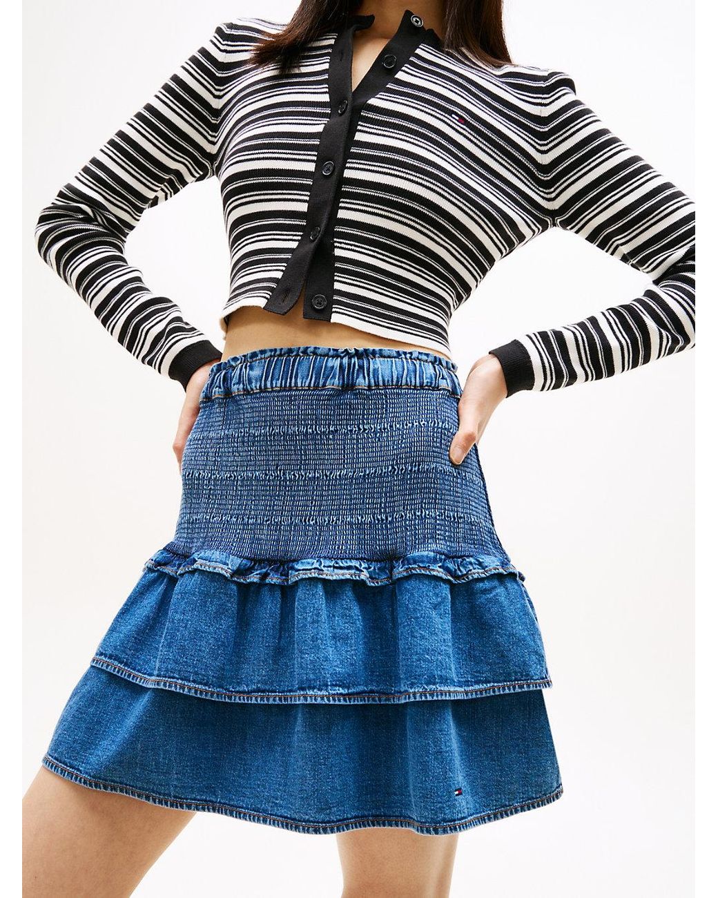 Tommy Hilfiger Blue Chambray Slim Tiered Mini Skirt