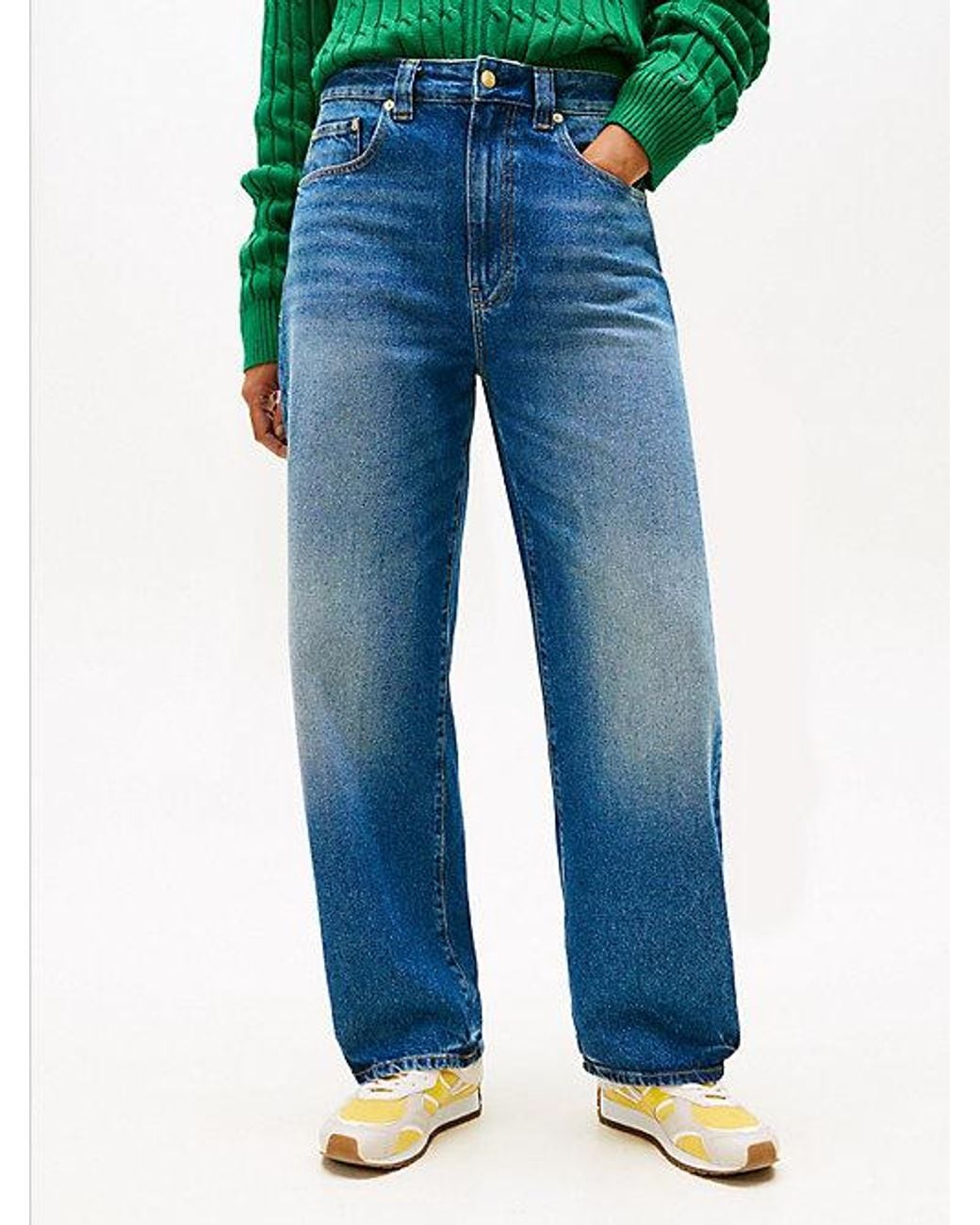 Tommy Hilfiger Blue Mid Rise Tapered Barrel Leg Jeans