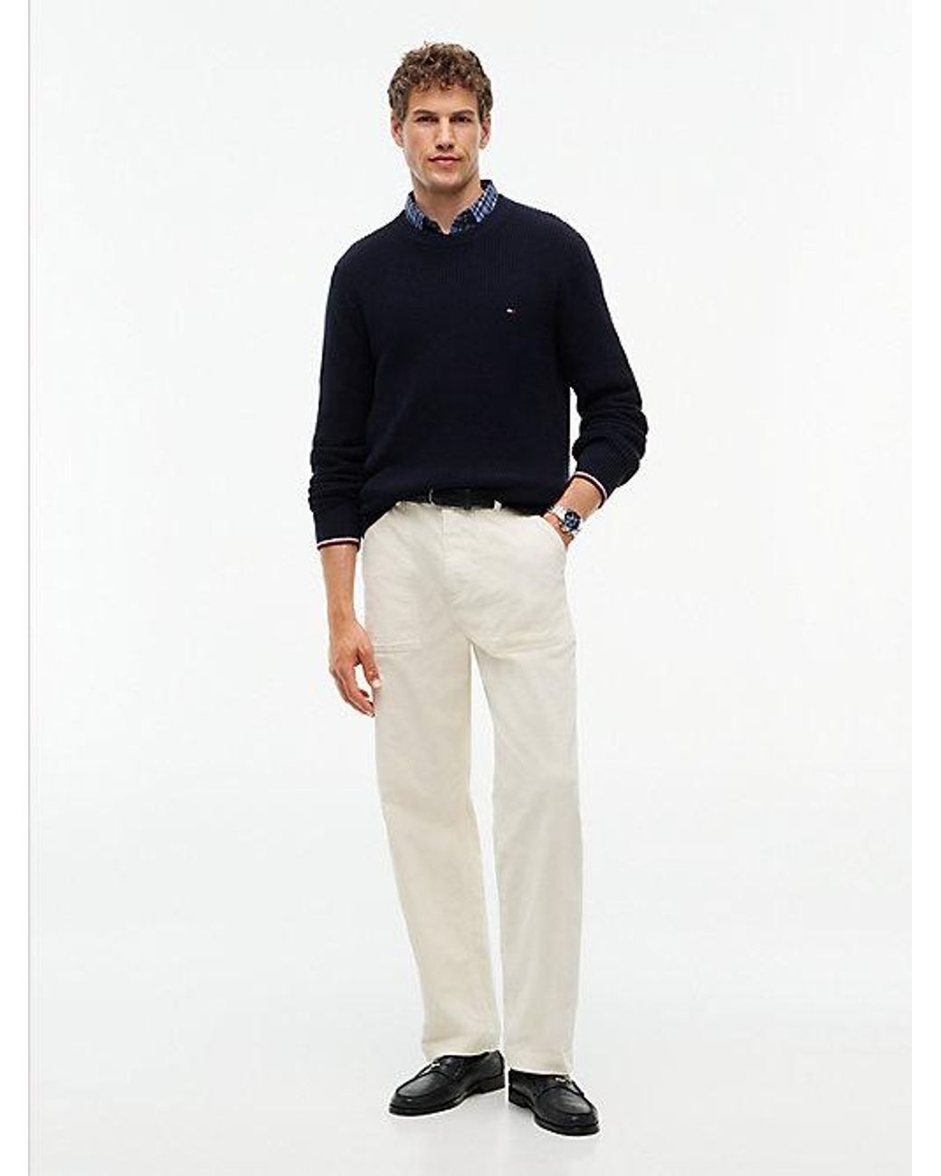 Tommy Hilfiger Blue Tipped Cuff Crew Neck Jumper for men