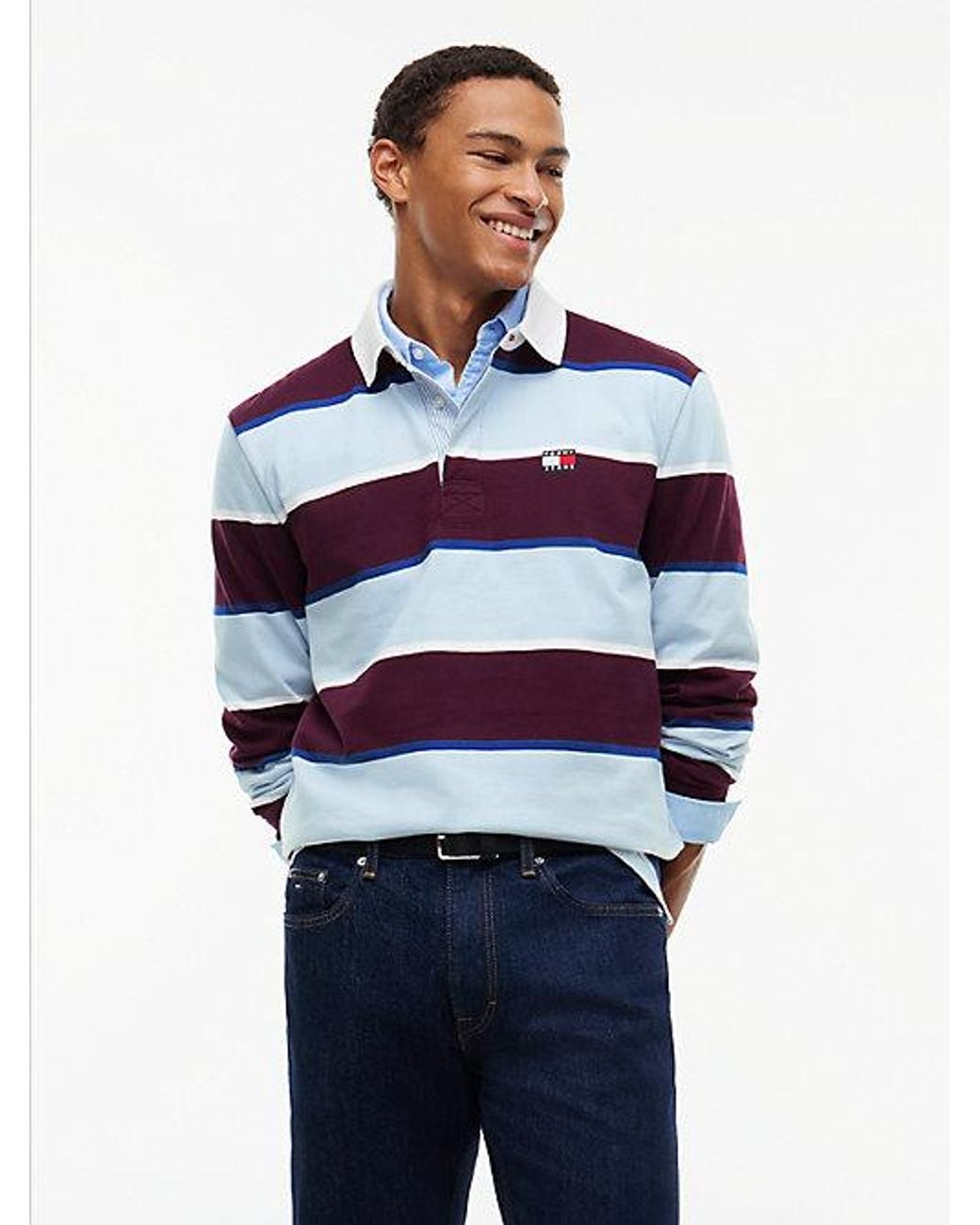 Tommy Hilfiger Blue Tommy Jeans Tommy Badge Stripe Relaxed Rugby Shirt for men