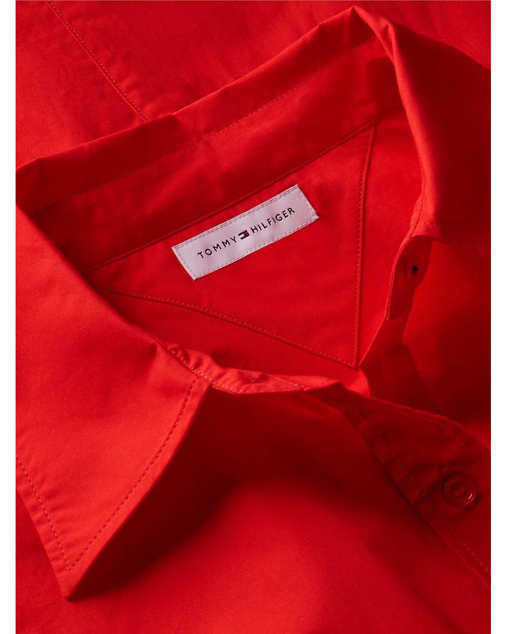 Tommy Hilfiger Red Fit And Flare Poplin Midi Shirt Dress